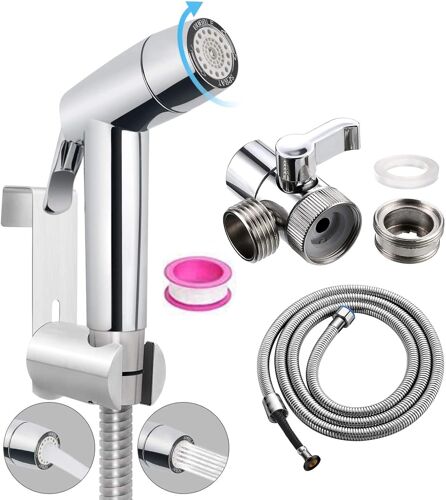 JGD-Pulvérisateur de toilettes pour bidet - Accessoire de bidet d'eau chaude en acier inoxydable pour lavabo ou toilette, comprenant un tuyau inoxydable de 59"" Accessoires de bidet