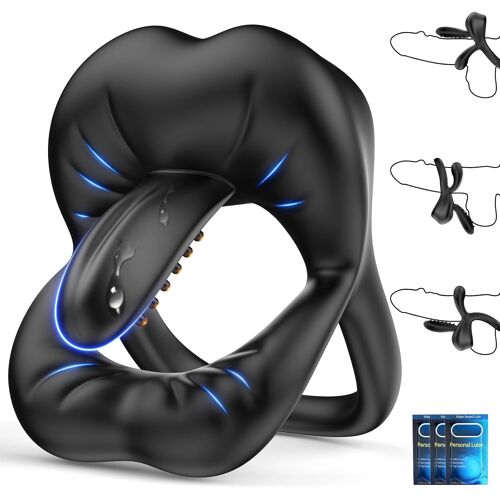 Jgd-Double Anneau Penien - Anneau Homme Sex Toy¿S Homme, Anneau Vibrant Pe¿Nis Clitoridienne Avec Vibromasseur À Langue Reglable, Cockring Sextoy Jouet Sexualité Couple Avec Le Stimulateur Du Périnée