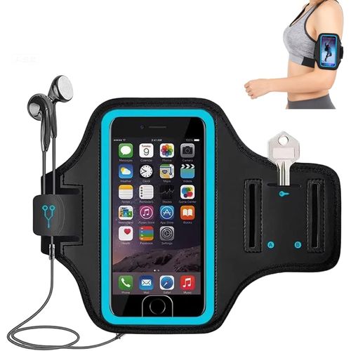 JGD-Brassard de Sport pour Smartphone 7 Pouces Bleu, Support téléphone Jogging Anti-Transpiration avec Pochette écouteurs et Rangement clé, Ajustable pour Course à Pied et Fitness
