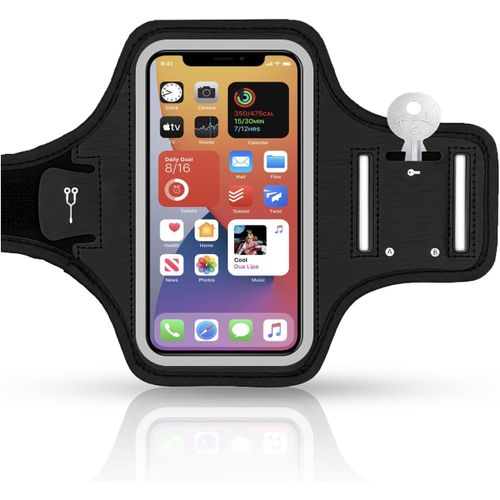 JGD-Porte Telephone Sport, Brassard Running, Brassard de Sport avec Poche Écouteur, Compatible avec Téléphone jusqu'à 6,8 Pouces, pour iPhone 16/15/14/13/12 Pro Max, pour Jogging, Gym, Cyclisme
