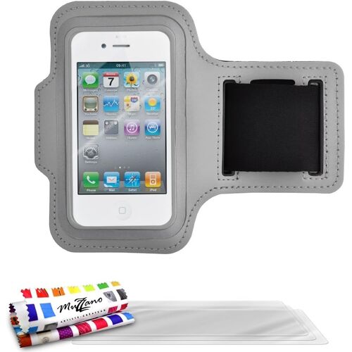 JGD-Brassard Sport APPLE IPHONE 4 / IPHONE 4S [TONIC IP4] [Gris] de MUZZANO + 3 Films de protection écran ""UltraClear"" + STYLET et CHIFFON MUZZANO® OFFERTS - La Protection ULTIME, ANTI-DERAPANTE ET D