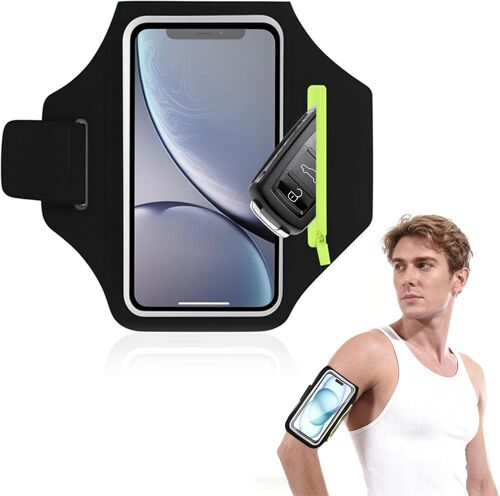 JGD-Porte Telephone Course a Pied, 6,9 Pouces Brassard Telephone, Antidérapant Porte Téléphone Running, Brassard de Sport avec Prise Casque et Poche Clés, Noir, pour iPhone 16, 15, 14, 13, 12