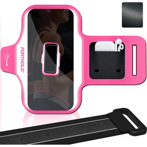 JGD-2025 Brassard Sport Anti-Sueur avec Porte-Téléphone, Sangle Extensible et Porte-Cartes pour Smartphones jusqu'à 6,9"". Compatible iPhone 17/16/15/14/13/11/XR/XS, Galaxy S25/24/S10