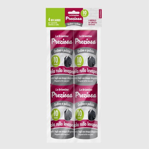 JGD-Lot de 4 Rouleaux de 10 m ¿ Pièces de Rechange pour Rouleau ø 4,8 x 10 cm ¿ pour vêtements, Tissus, canapés, enlèvement de Poils et de poussière ¿ Compatible avec poignées Standard