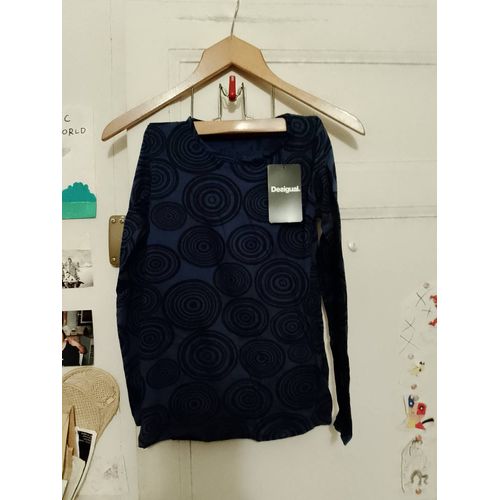 Tee Shirt Marine Motifs Noirs 9/10 Ans Desigual