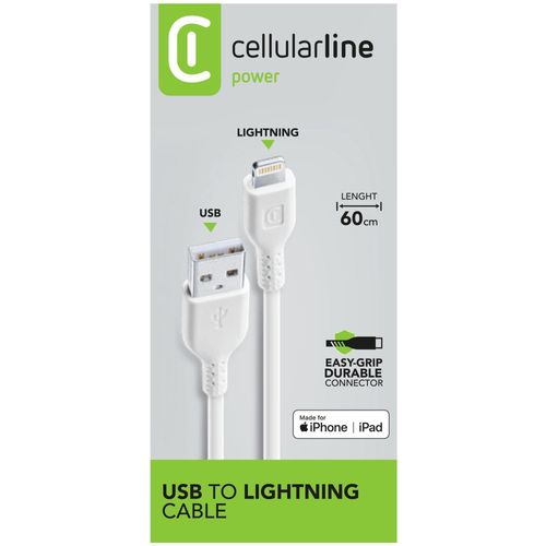 Cellularline Power Cable 60cm - Lightning Câble Lightning de charge et transfert de données.