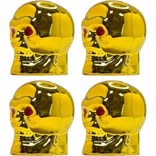 4x Bouchon De Valve Capuchon Forme Tête Os Skull Plastique Schrader Pneu Vélo Moto Auto Voiture Quad Trottinette, Jaune
