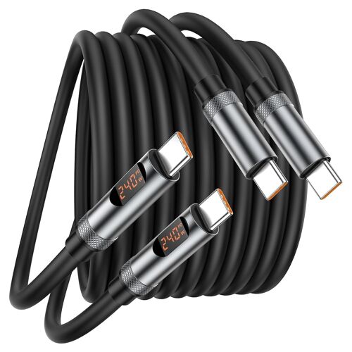 Câble USB C vers USB C [2 pièces 2M+2M] 240W Câble USB C PD 3.1 Câble de charge rapide USB Type C avec affichage LED pour iPhone 15 Pro Max, iPhone 16, Samsung S24 S25 S23 S22 S21, MacBook Pro/Air