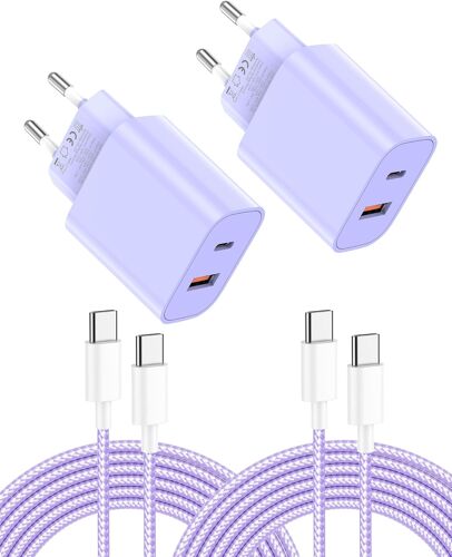 LORANKA-2PCS Chargeur pour iPhone 17Pro, 20W Chargement Ultra Rapide à Deux Ports avec Câble USB C 2M pour iPhone 17/16/15, pour Samsung, pour Pad, Pixeli etc-Violet