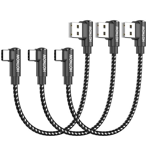 JGD-Câble USB C angle droit 15cm Pack de 3, Câble de Chargeur USB C en Nylon Tressé Cordon de Charge Rapide compatible avec iPhone 16 15, Galaxy S25 S24, Power Bank et autres appareils de type c