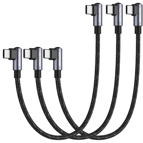 JGD-Câble USB C vers USB C Angle Droit 30cm lot de 3, PD 65W Câble USB C Charge Rapide pour iPhone 17 16, Galaxy S25 S23, iPad Pro/Air, MacBook Air/Pro, Huawei P40 P30, Redmi, tablette