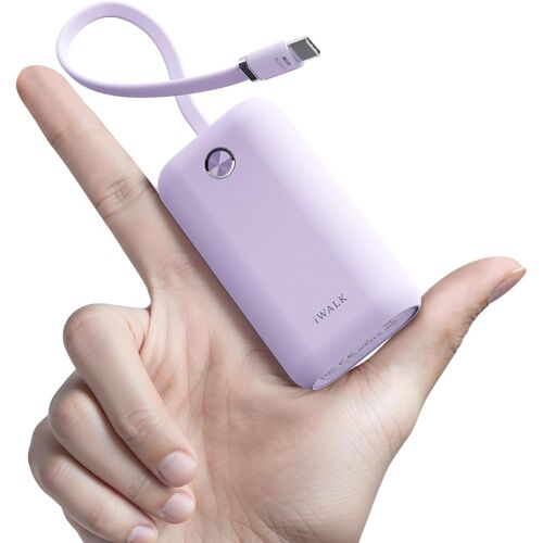 Jgd-Chargeur Portable Mini 10000mah, Powerbank Charge Rapide Usb-C 22,5w Avec Câble Intégré, Batterie Ultra-Compacte Pour Iphone 17/16/15 Series, Samsung Et Google,Mauve
