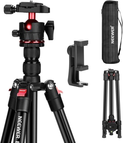 NEEWER Basics Trépied de Voyage pour Caméra, 72"" Support Compact Léger pour DSLR Rotule Plaque QR Arca, Support pour Téléphone Compatible avec iPhone Enregistrement Vidéo, Charge Max.6kg, TP14