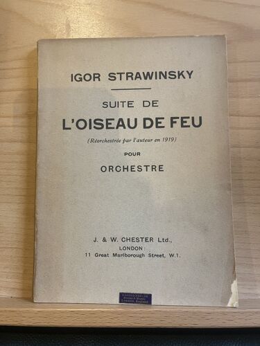 Stravinsky L'Oiseau De Feu Suite Version 1919 Partition De Poche Ed. Chester