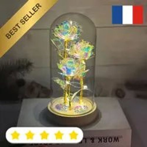Rose Éternelle LED Durable Résistant sous Dôme Cadeau Saint Valentin Noël Mères