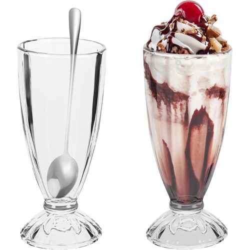 Lot De Verres À Milkshake Et Sundae Avec Cuillères