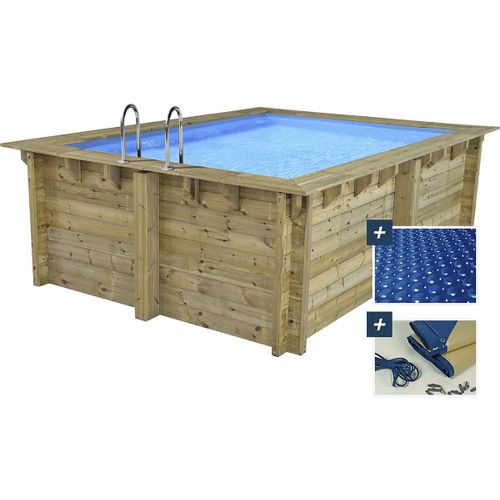 Piscine bois rectangle " Zanzibar "- 3.50 x 2.30 x 1.24 m - Bâche à bulles 180 µ - Bâche hiver 280 g/m²