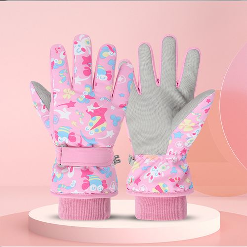Children'S Skiing Gloves Are Waterproof And Warm In Winter, With Thickened Velvet For Girls To Play With Snow. Men'S And Women'S Five Finger Gloves Are Thickened For Students