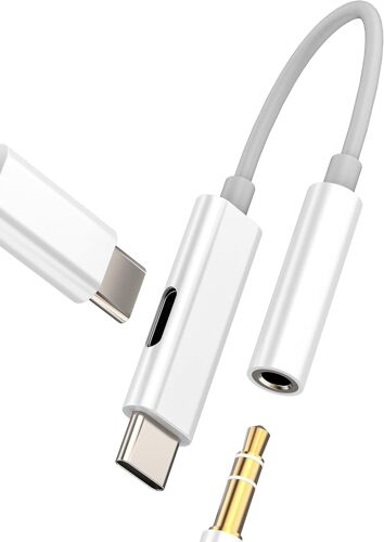 LORANKA-Adaptateur audio USB C vers 3,5 mm (2 en 1) pour Apple type C - Câble de charge pour iPhone 16 15 Pro Max DAC AUX - Compatible avec Samsung S25 S24 - Accessoires pour iPad et voiture