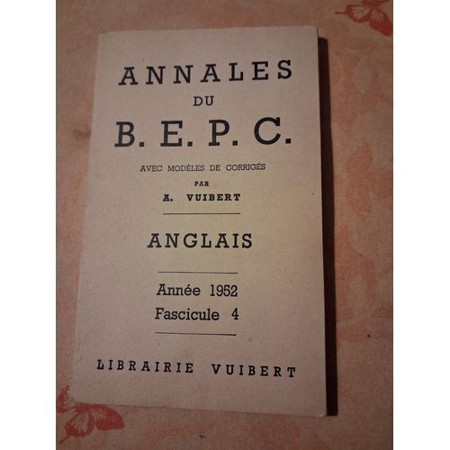 Annales Du B.E.P.C. Anglais Année 1952