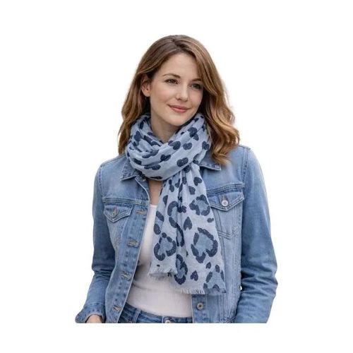 Écharpe Femme - Foulard Léger C?Ur Léopard - Couleur Bleu - 100% Viscose - Imprimé Graphique