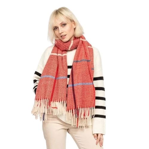 Écharpe Femme - Rouge - 70% Acrylique - 30% Laine - Finitions Frangées