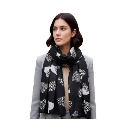 Écharpe Femme - Foulard Léger C?Ur Léopard - 100% Viscose - Noir - 85 Cm X 180 Cm