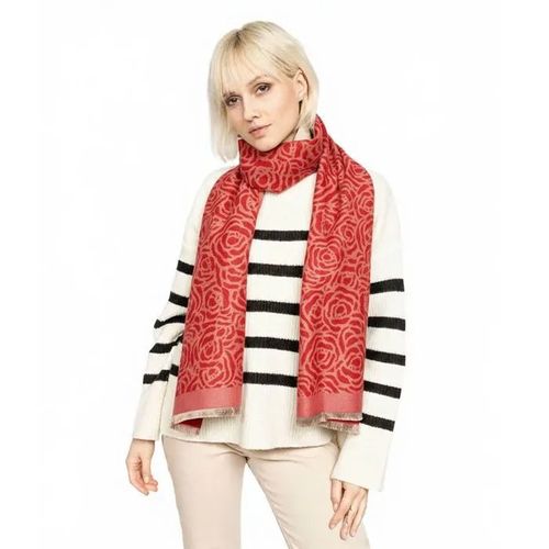 Écharpe Femme - Rouge - Motif Graphique - 90cm X 180cm - Facile À Entretenir