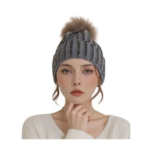 Bonnet Femme - Mar&co - Bonnet Fashion Chic - 100% Acrylique - Pompon En Fourrure - Strass