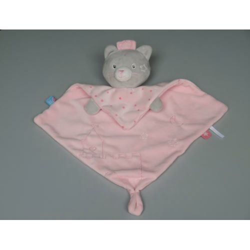 Doudou chat plat Sucre d Orge gris rose étoiles