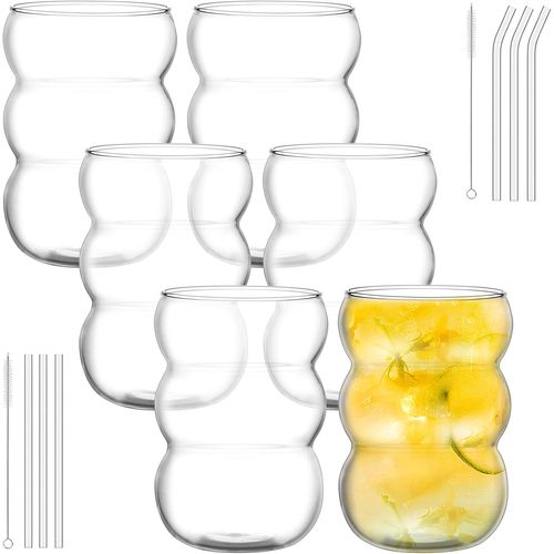 Ensemble 6 Verres Cannelés 550 Ml Avec Pailles