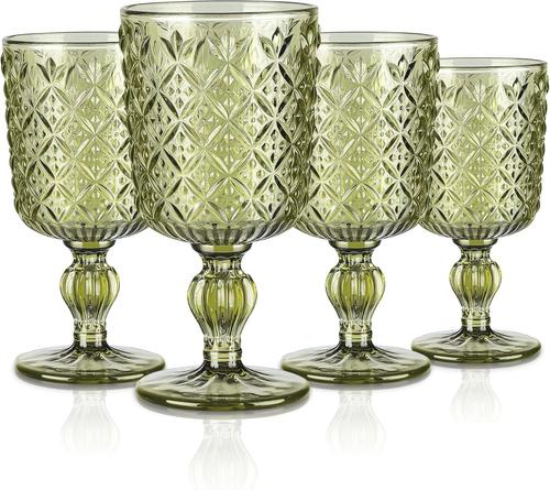 Lot De 4 Verres À Vin Vintage Géométriques 300 Ml