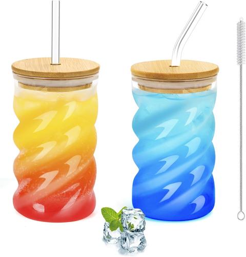 Gobelets En Verre Borosilicate Avec Couvercle Et Paille