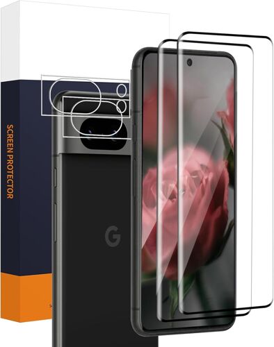 JGD-2+2 Pack Verre trempé pour Google Pixel 8 Pro 5G, Couverture 3D Vitre Protection, 9H Anti Rayures, Sans Bulle, Tactile sensible, HD Google Pixel 8 Pro Protection écran+Film Caméra Protecteur