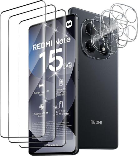 3 Pièces Verre Trempé Pour Xiaomi Redmi Note 15 5G/Poco M8 5G Avec 3 Pièces Caméra Arrière Protecteur, Dureté 9H Anti Rayures Protection Écran, Ultra Hd Sans Bulles Film Vitre Trempé