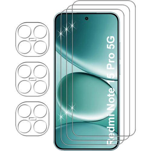 JGD-Verre Trempé pour Xiaomi Redmi Note 15 Pro 5G, 3+3 Pièces Protection écran + Caméra Arrière Protecteur Film, 9H Dureté HD Anti-Rayures Sans Bulles Vitre Trempé Protecteurs d'écran