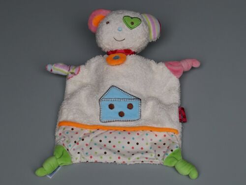 Doudou souris plat Babysun blanc fromage bleu orange vert