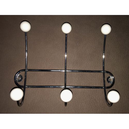 Porte-manteaux en acier chromé 6 têtes blanches 19 x 25 cm