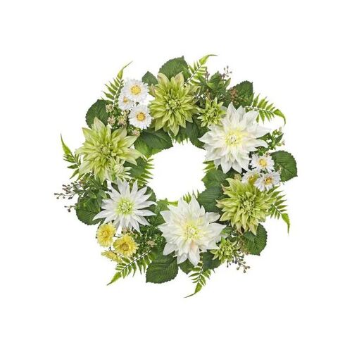 Couronne de Fleurs Artificielles - OAIRSE - Dahlia Blanc - 60 cm - Décoration Murale - Intérieur/Extérieur