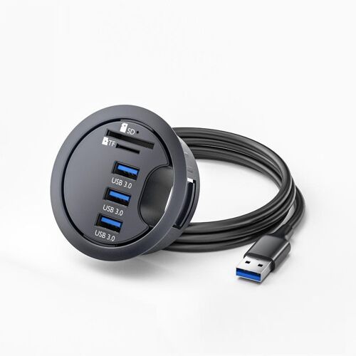 Hub hub de bureau intégré, câble de connexion d'ordinateur hub rond usb3.0 - 3 x 3.0USB jack -TF/SD lecteur de carte de stockage