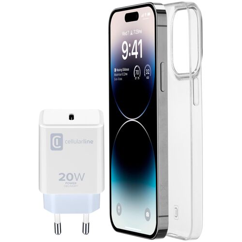 Cellularline Starter Kit- iPhone 14 Pro Max Kit d'accessoires pour la charge et la protection des iPhones pour Apple iPhone 14 Pro Max