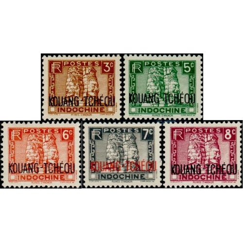 Chine, Bureaux Commercial Indochinois De Kouang-Tchéou (Actuel Canton) 1937 / 1944, Beaux Timbres Neufs* Yvert 107 125 127 128 129, Temples D'Angkor Surchargés.