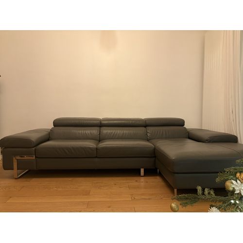 Canapé d’angle Poltronesofa cuir taupe – 4 places – Très bon état