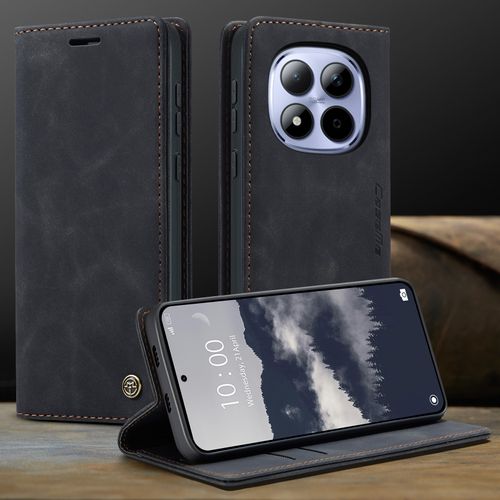 Coque Pour Redmi Note 15 Pro 5G,Étui Housse Redmi Note 15 Pro 5G AntichocSupport Pliable,Clamshell,Brosse Anti-Vol,Étui De Téléphone À Cassette Vintage givré - Noir