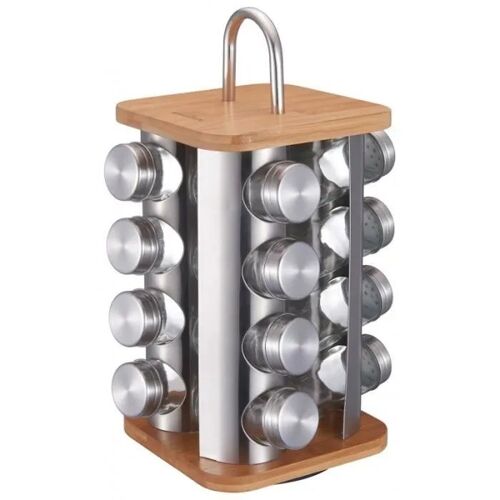 Porte-Épices - Klausberg - Kb-7555 - 16 Récipients En Verre - Support Rotatif En Bambou - Bouchon En Acier