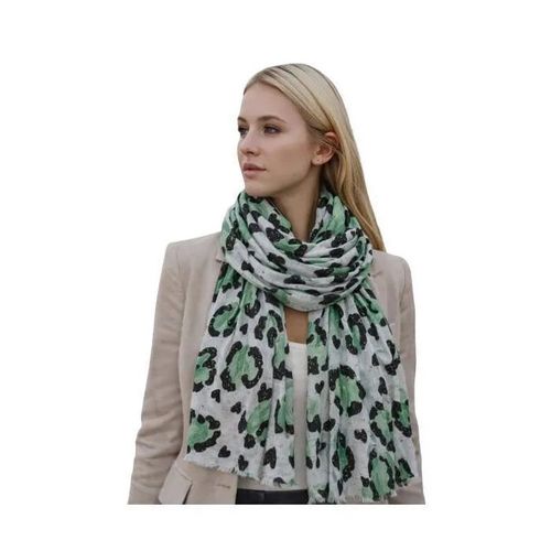 Écharpe Femme - Foulard Léger C?Ur Léopard - 100% Viscose - Lavable À La Main - Vert