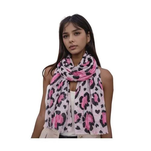 Écharpe Femme - Foulard Léger C?Ur Léopard - 100% Viscose - Lavable À La Main - Rose