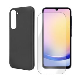 Verre trempé + Coque de protection Noir souple silicone Compatible pour Samsung Galaxy A25 5G SM-A256B 6.5"" - Visiodirect -