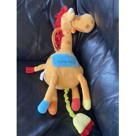 Doudou  peluche girafe orange vert bleu jaune lilliputien musicale 35cm