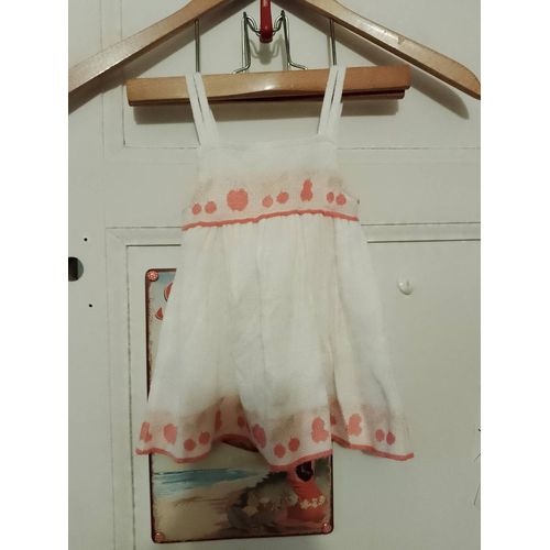 Robe Blanche Motifs Roses 6 Mois Vintage Années 70 Euromotte.